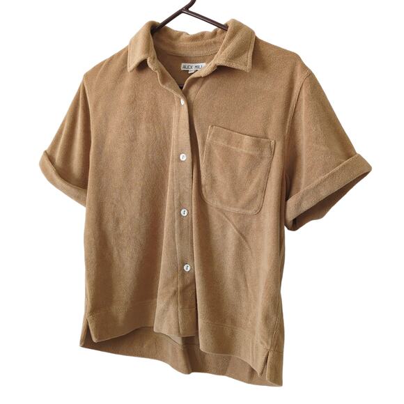 Alex Mill Womens Top Benny Shirt Golden Flax Terry Cloth Button Up Small Retro - Picture 4 of 7